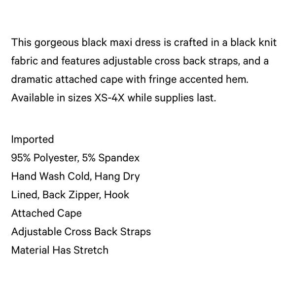 Smak Parlour Unique Vintage 1970’s Black Fringe Cape Maxi Dress 3X 20 NWOT - Picture 4 of 5